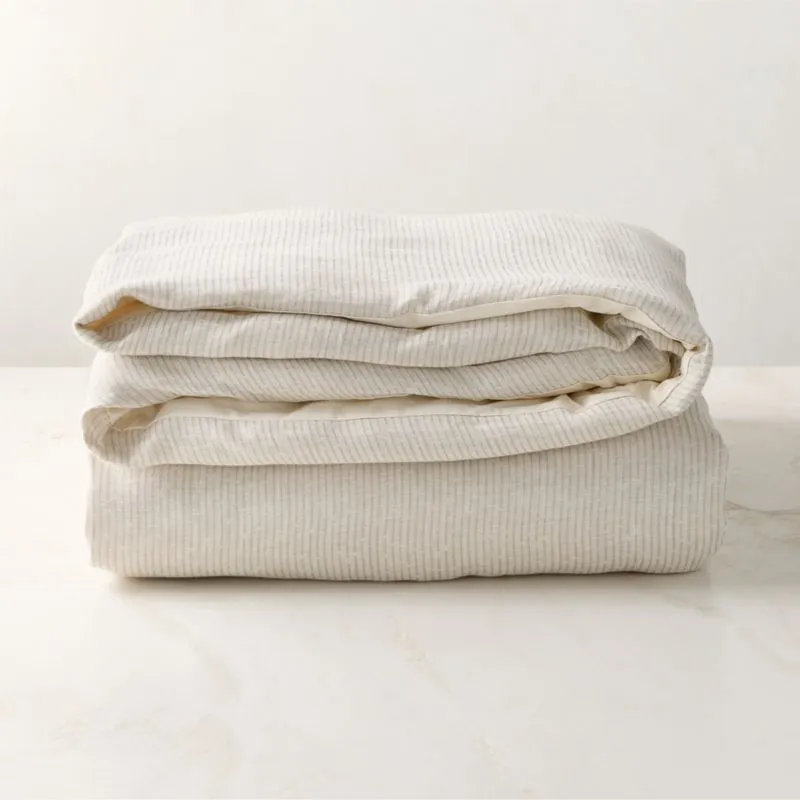 Sonnet Warm White and Cool Grey European Linen and Cotton Full/Queen Duvet Cover