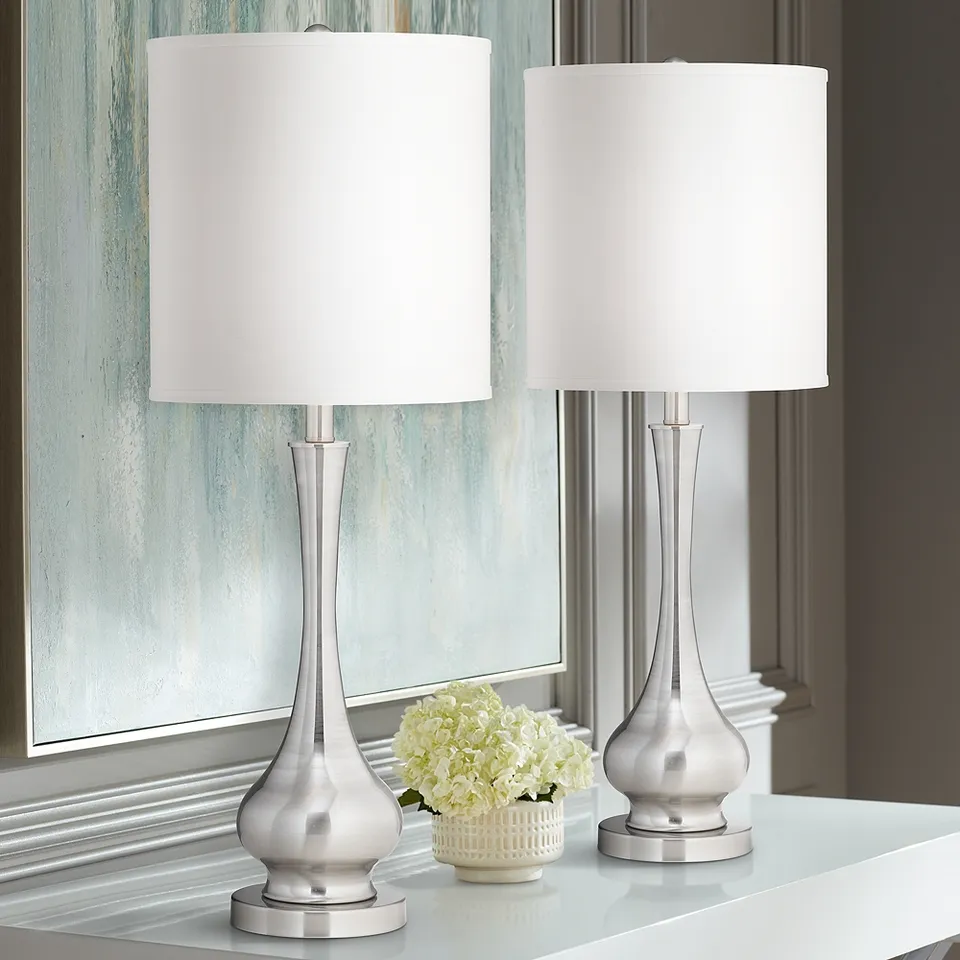 Possini Euro Luffa 32"H Sleek Gourd Brushed Nickel Table Lamp Set of 2