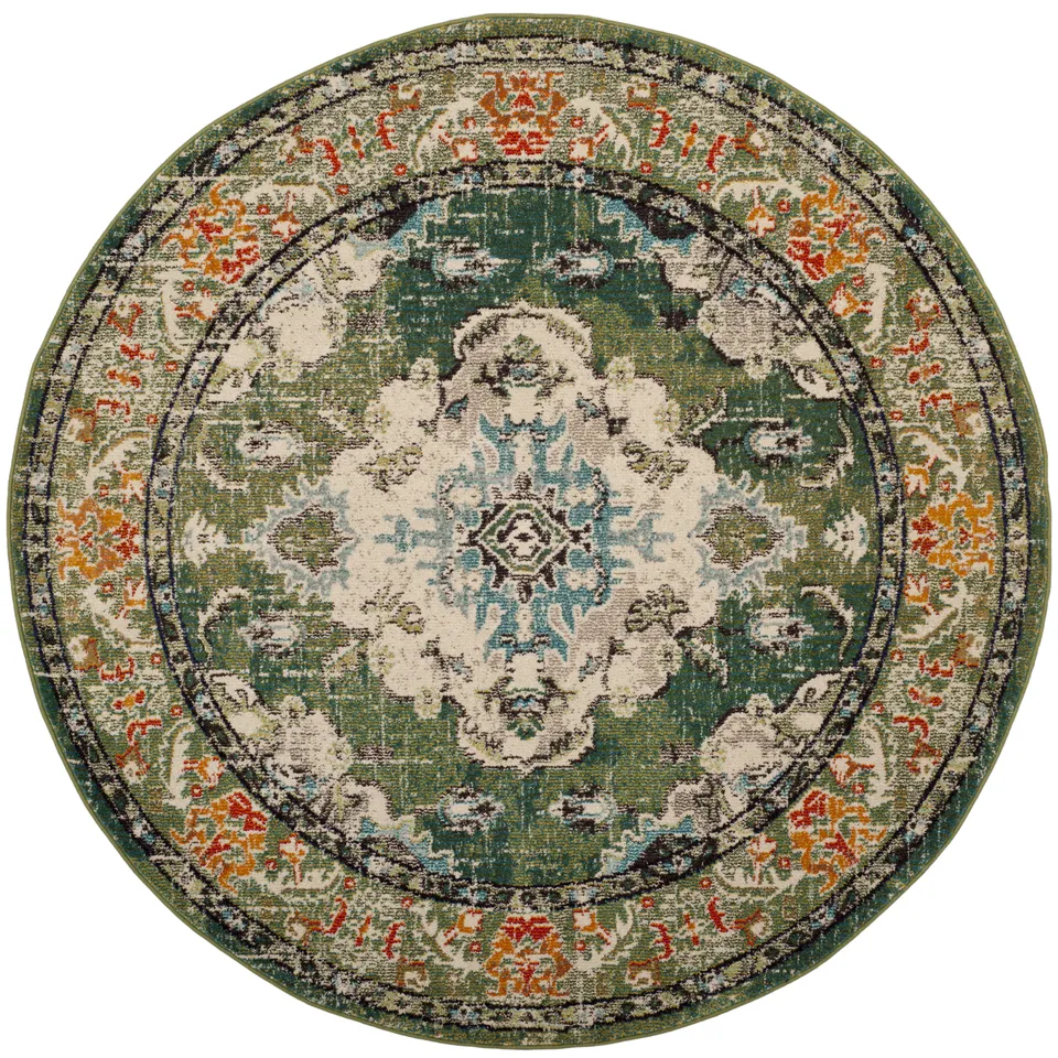 Arlo Home Woven Area Rug, MNC243F, Forest Green/Light Blue,  6' 7" X 6' 7" Round