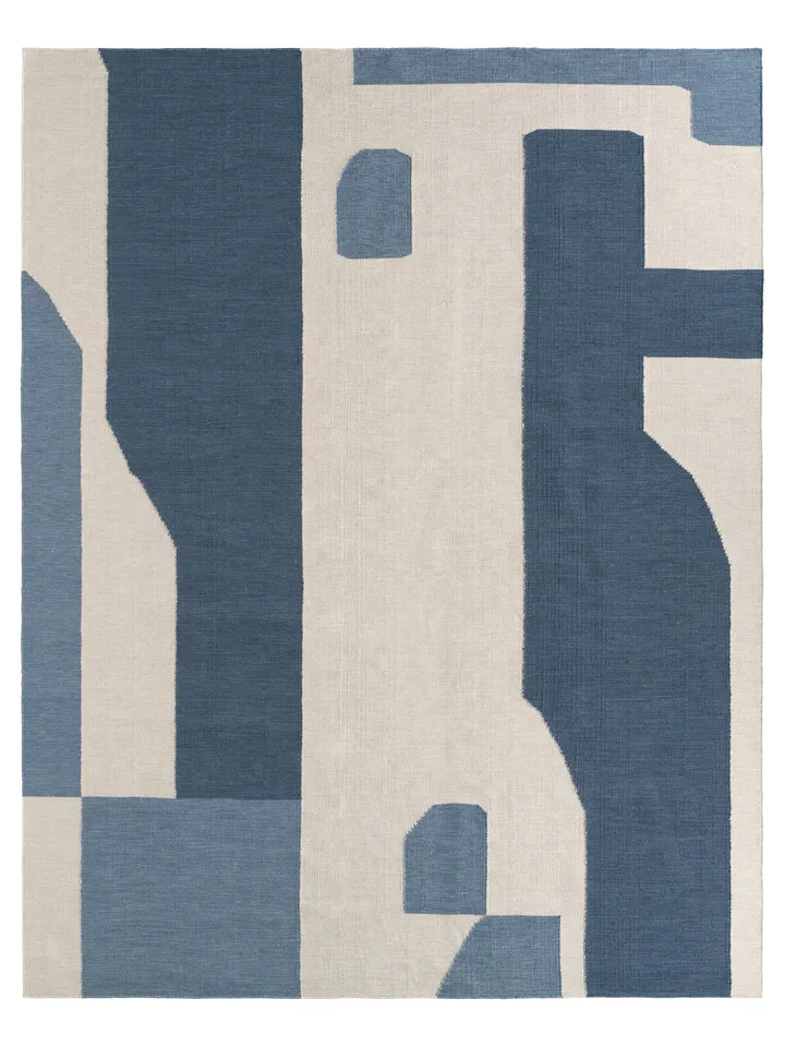 Azriel SLT01 Handwoven Indoor/Outdoor Color Block Blue/Ivory Area Rug (6'X9')