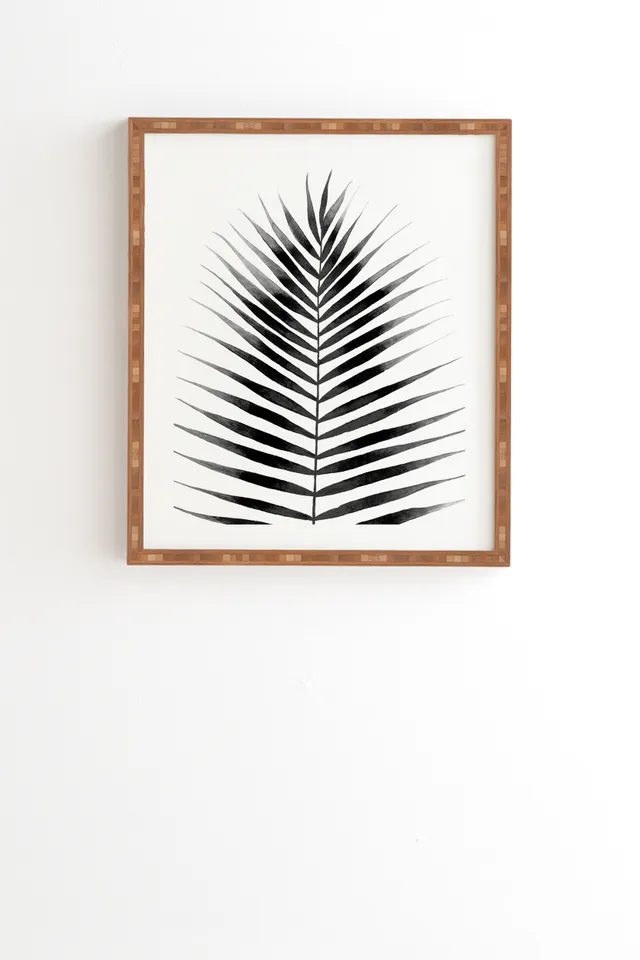 Palm Leaf Watercolor Black And White by Kris Kivu - Framed Wall Art Bamboo 12" x 12"