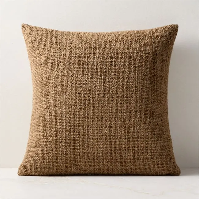 Marco Sepia Brown Woven Italian Wool Throw Pillow with Down-Alternative Insert 20"x20"