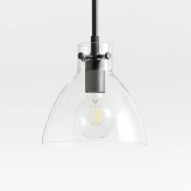 Dakota Black Pendant Light with Small Clear Glass Dome 8"