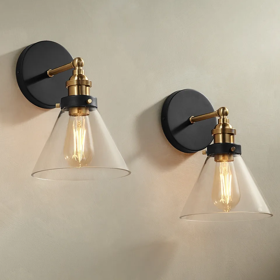 360 Lighting Burke 10 3/4" Black and Glass LED Bulb Sconces Set of 2