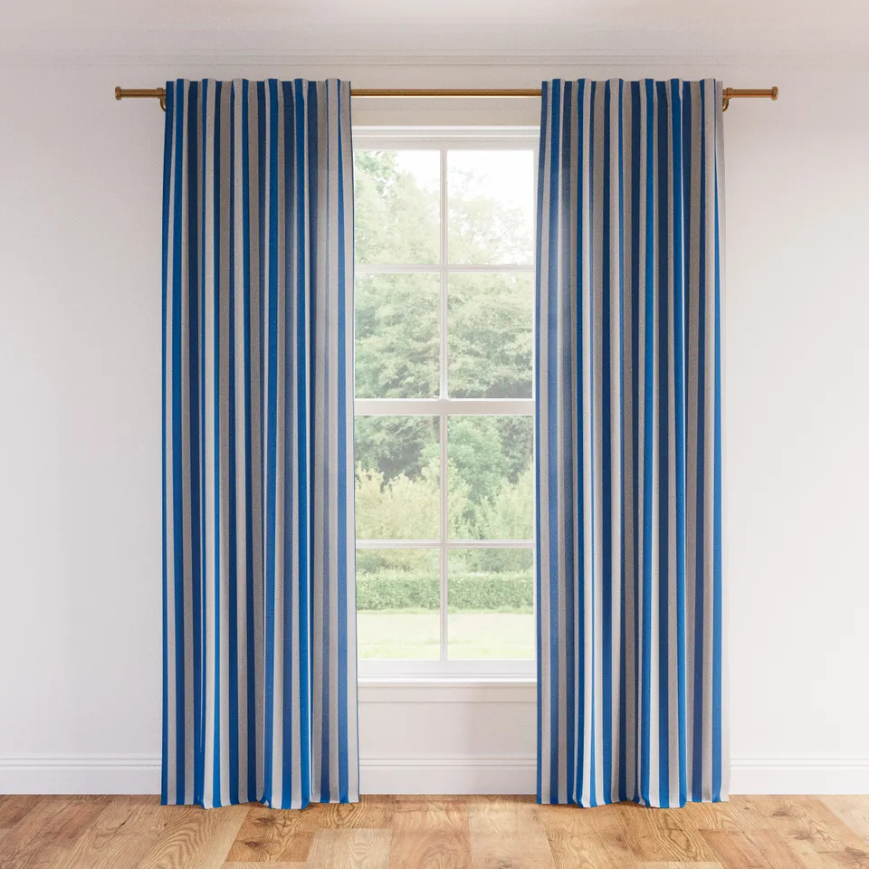 Printed Linen Curtain, Cerulean Cabana Stripe, 50" x 84", Unlined