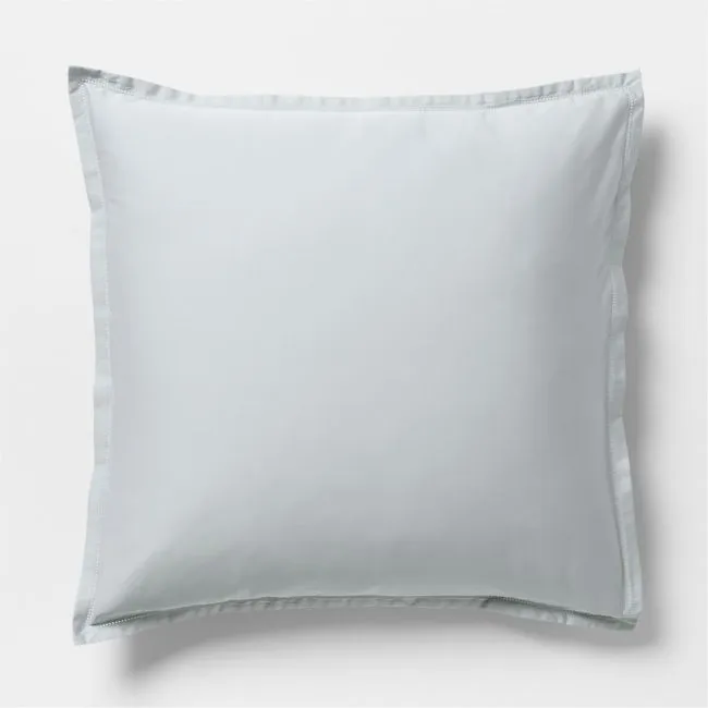 Serene Washed Organic Cotton Sateen Light Mist Blue Euro Bed Pillow Sham