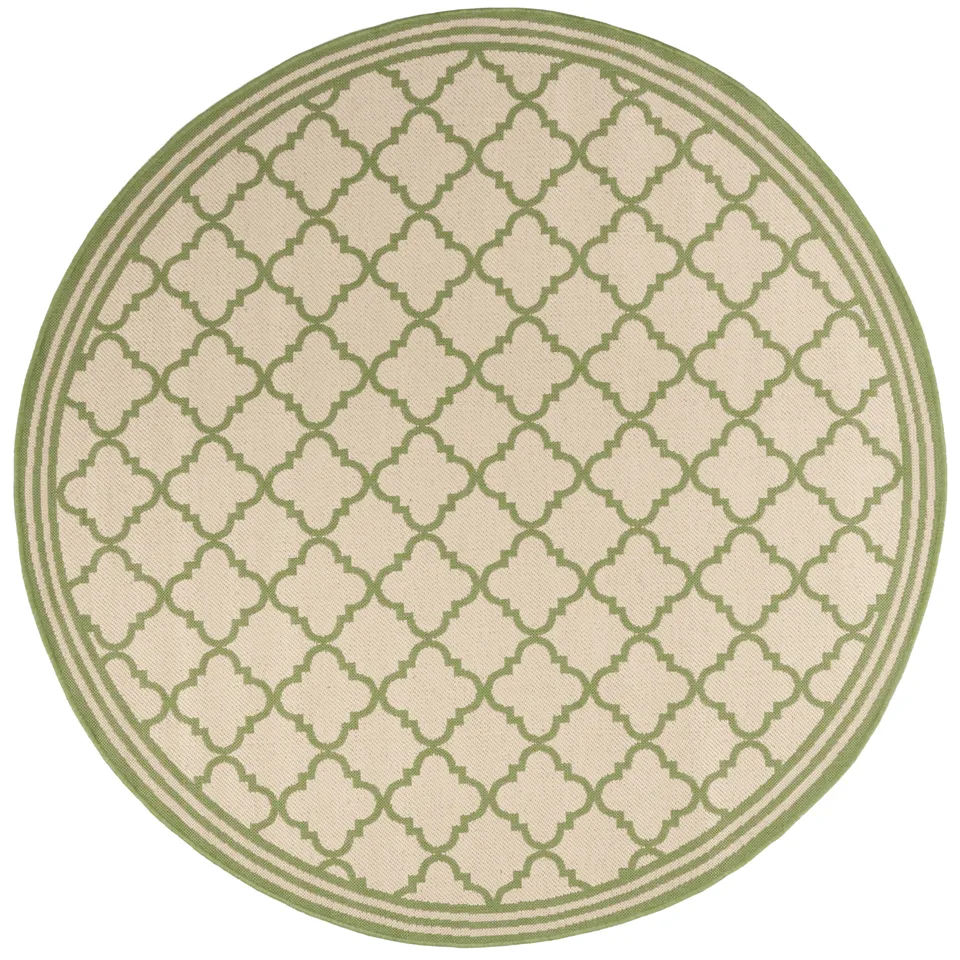 Arlo Home Indoor/Outdoor Woven Area Rug, LND121V, Cream/Olive,  6' 7" X 6' 7" Round
