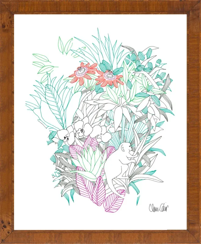 Passionflowers, orchids and the squirrel monkey  by Claire Colin for Artfully Walls