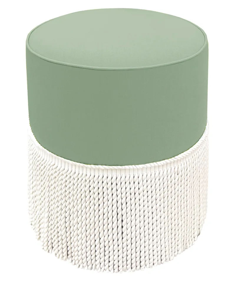 THE TIGHT ROUND OTTOMAN :: CLASSIC LINEN // EUCALYPTUS - 17" Diameter X 19" Height With Bullion / Eucalyptus