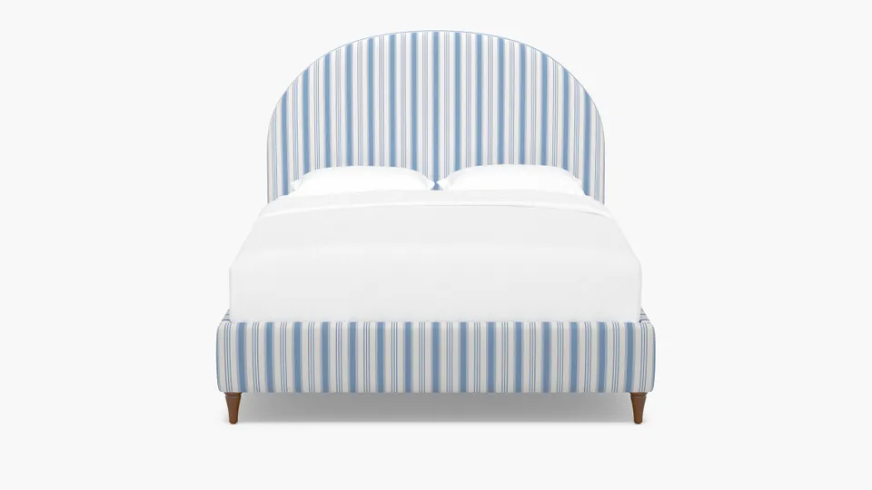 Demilune Bed, Cornflower Regency Stripe, Walnut Decorative Tapered Leg, Full