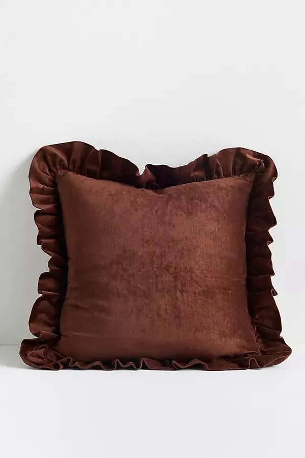 Ruffled Velvet Throw Pillow