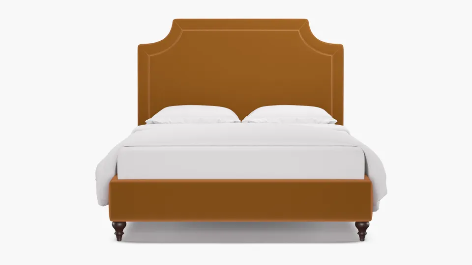 Deco Bed, Marigold Performance Velvet, Espresso Traditional Turned Leg, Queen