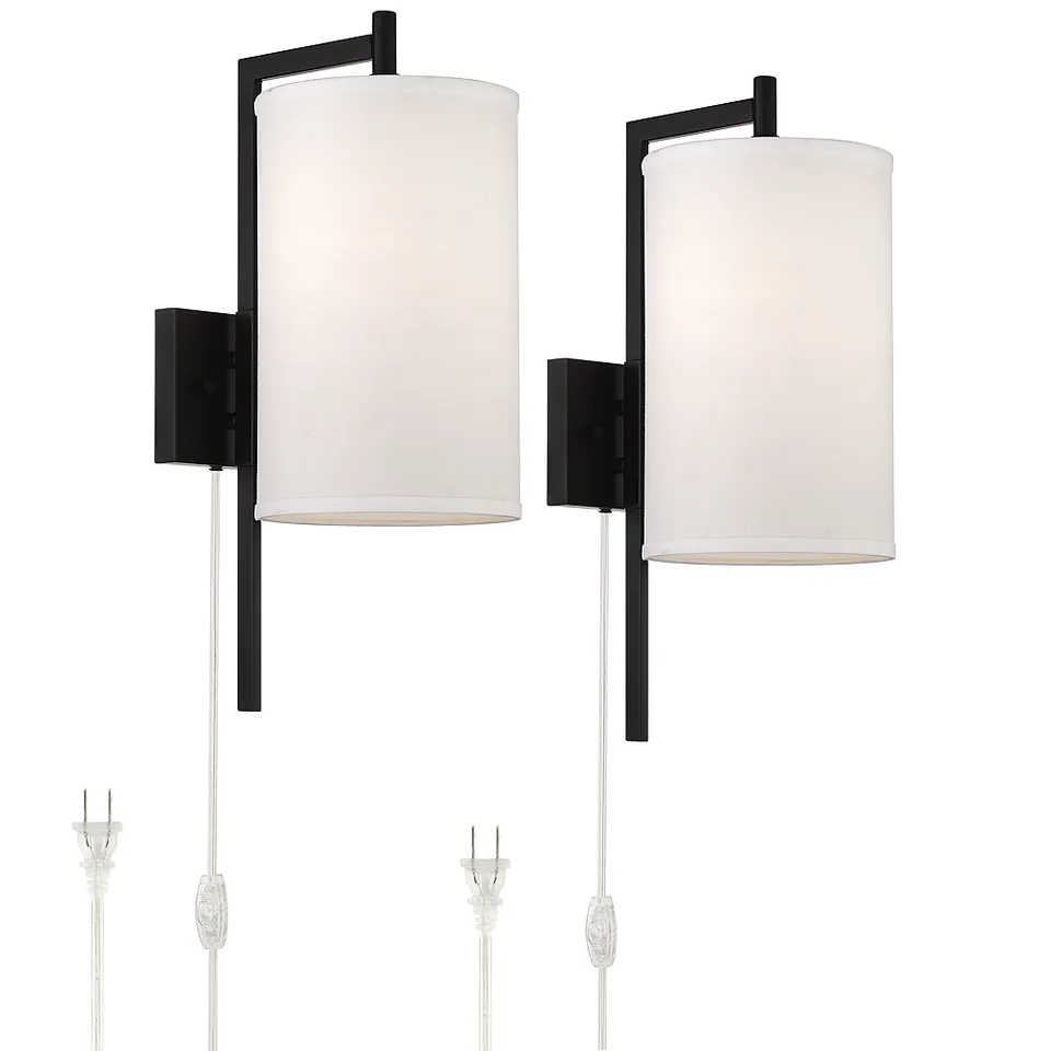 Possini Euro Serrano Modern Drum Plug-In Wall Lamps Set of 2