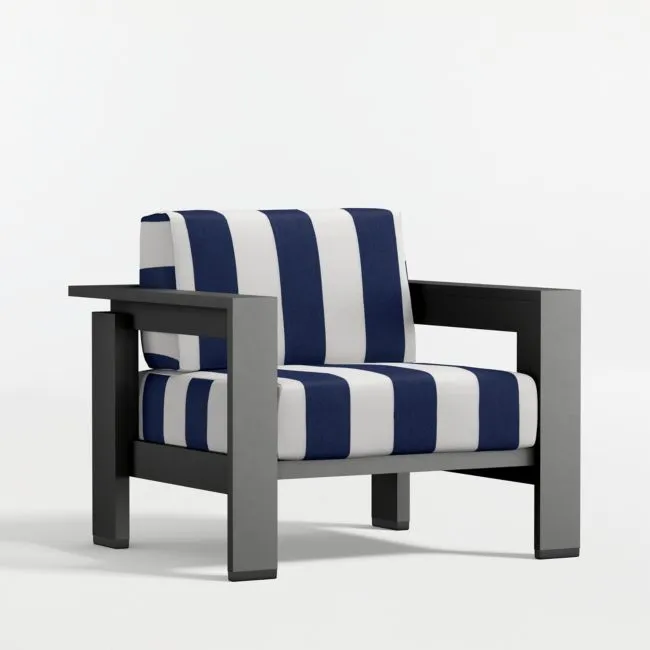 Walker Metal Outdoor Lounge Chair with Canvas Navy and White Cabana Stripe Sunbrella ® Cushions