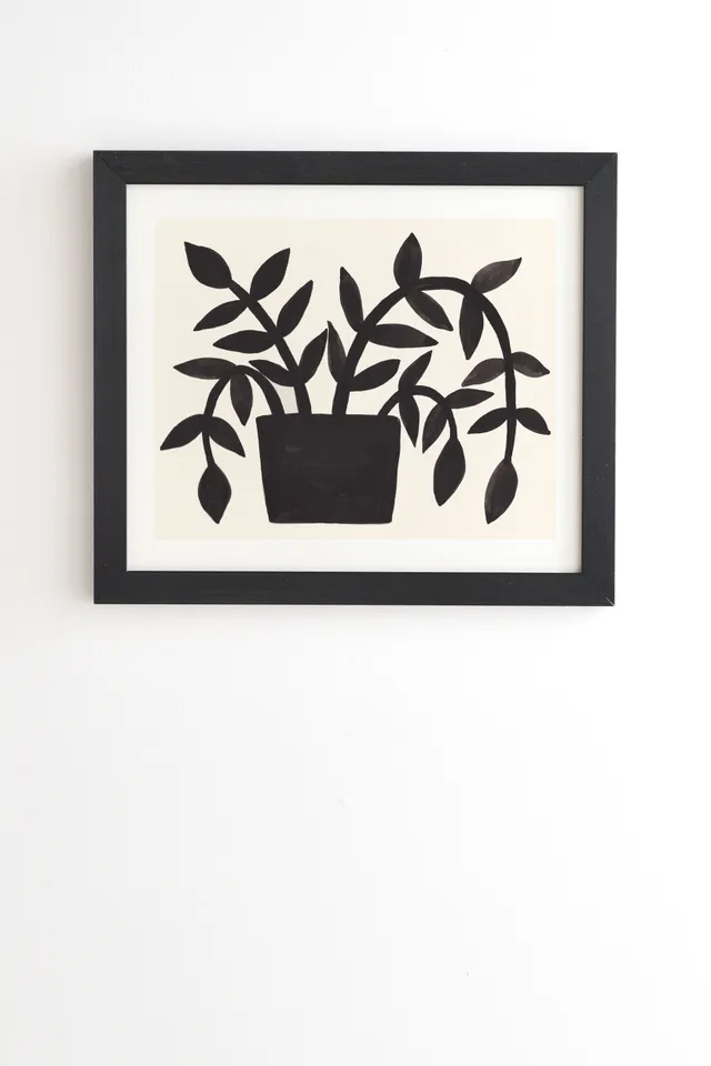 Black Painted Plant by Pauline Stanley - Framed Wall Art Basic Black 30" x 30"