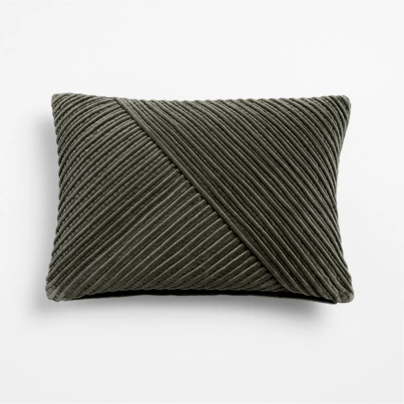 Bowen Ribbed Velvet 22"x15" Burnt Green Throw Pillow Cover with Down-Alternative Insert