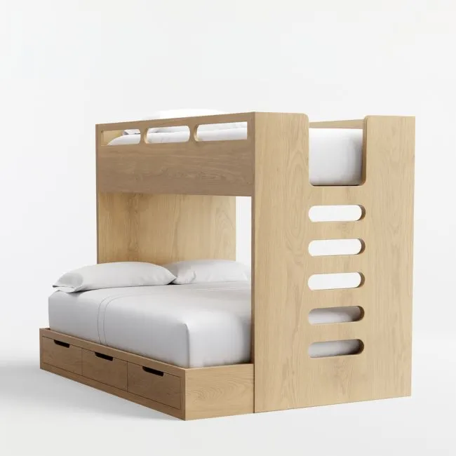 Bridgeman Natural Oak Wood Twin Over Full Kids Bunk Bed