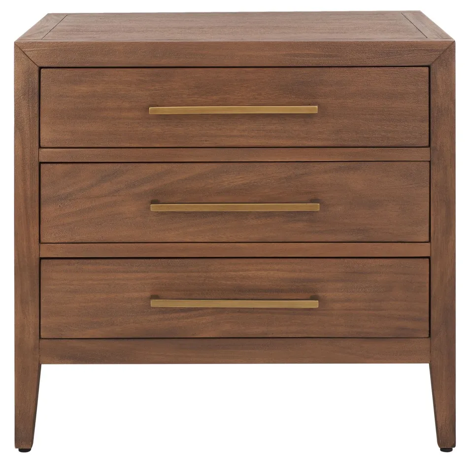 Ariella 3 Drawer Wood Nightstand - Brown