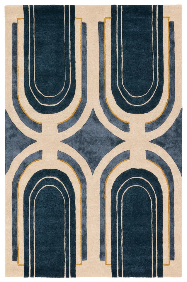 Partition ICO16 Handmade Abstract Blue and Cream Area Rug (8'x10')