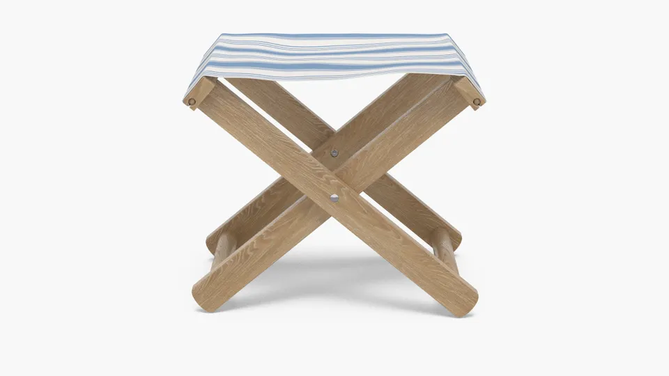 Teak Cabana Stool, Cornflower Regency Stripe