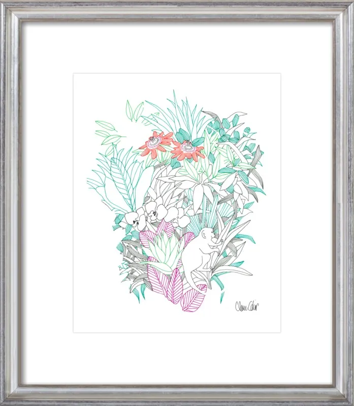 Passionflowers, orchids and the squirrel monkey  by Claire Colin for Artfully Walls