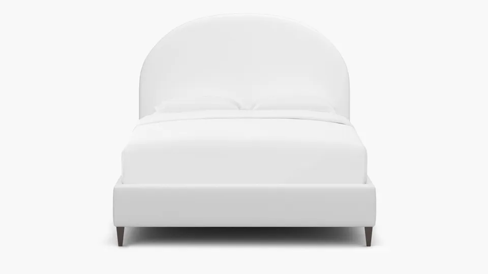 Demilune Bed, White Twill, Espresso Square Tapered Leg, Full