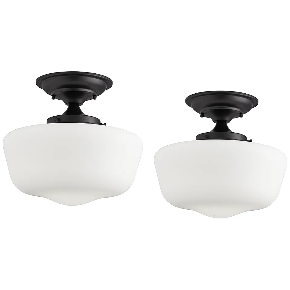 Regency Hill Schoolhouse 12 1/4" White Glass Ceiling Lights Set of 2