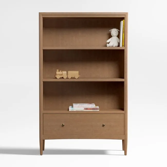 Hampshire 36" Natural Brown Wood 3-Shelf Tall Kids Bookcase with Drawer