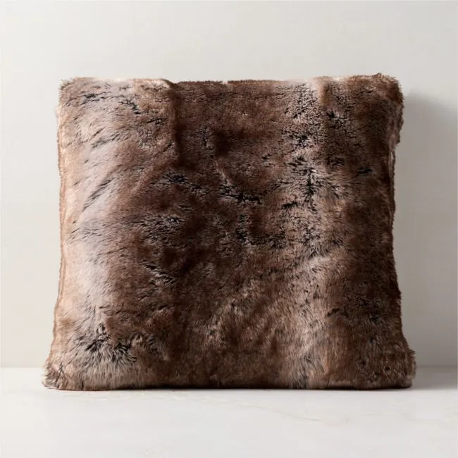 Dorian Double-Sided Brown Faux Fur Throw Pillow Cover 20"x20"