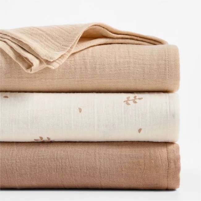 Supersoft Natural Leaf Organic Cotton Gauze Lullaby Baby Swaddles, Set of 3