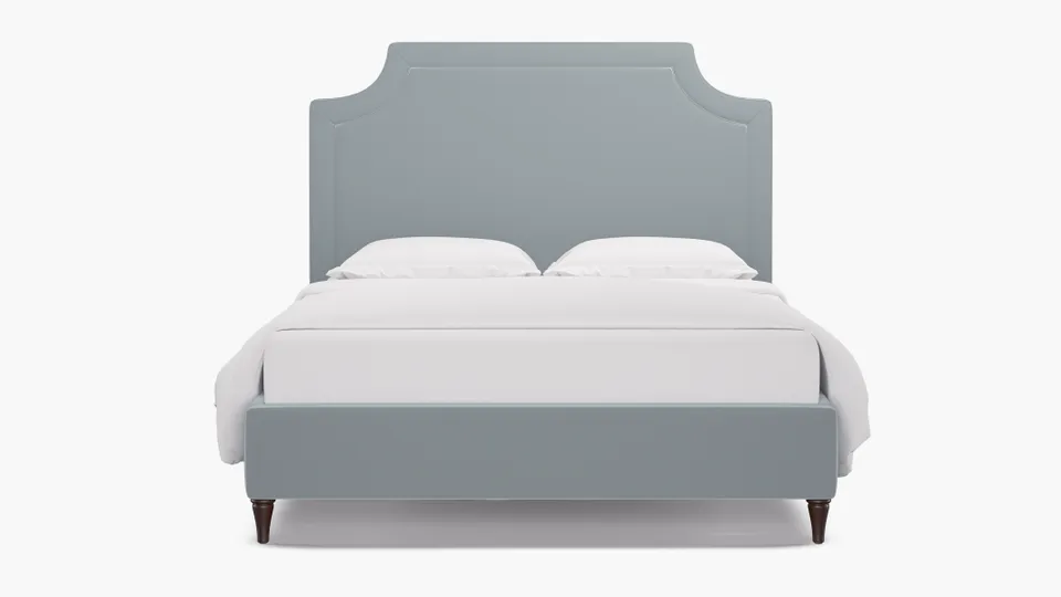 Deco Bed, Sterling Performance Velvet, Espresso Decorative Tapered Leg, King