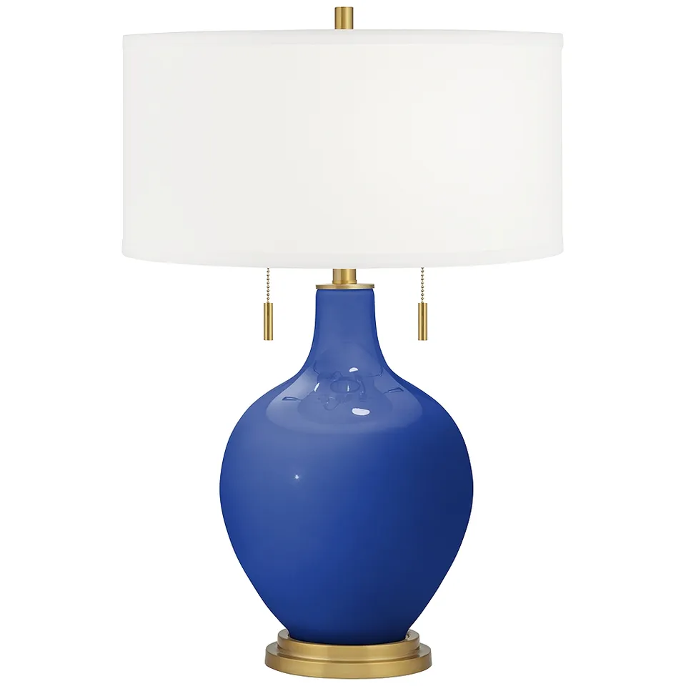 Dazzling Blue Toby Brass Accents Table Lamp
