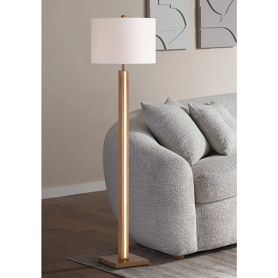 Possini Euro Brookline 63" Faux Wood Floor Lamp with LED Side Light