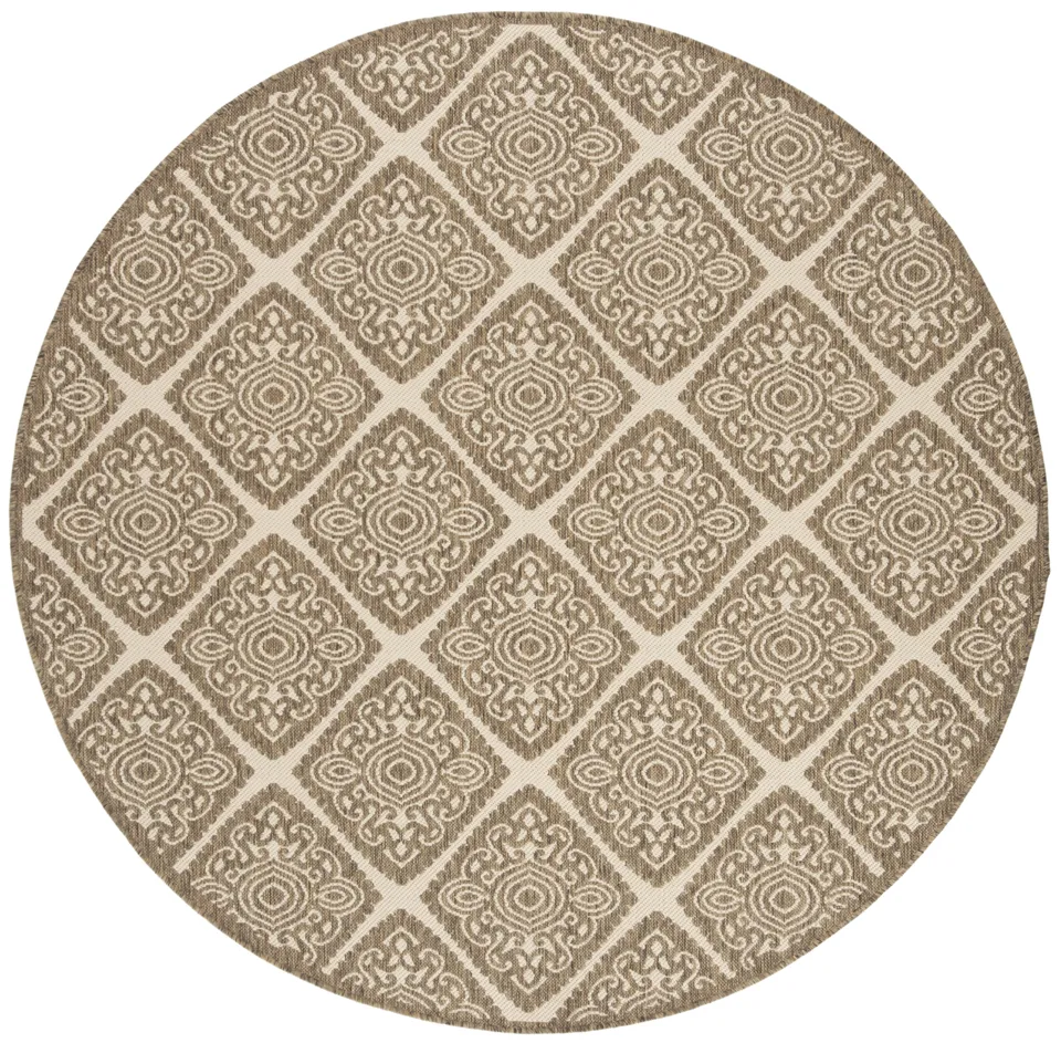 Arlo Home Indoor/Outdoor Woven Area Rug, LND132C, Cream/Beige,  6' 7" X 6' 7" Round