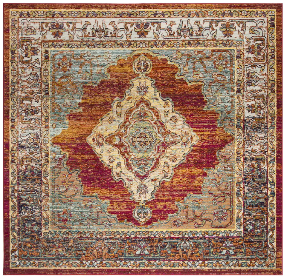 Arlo Home Woven Area Rug, CRS500A, Orange/Light Blue,  7' X 7' Square