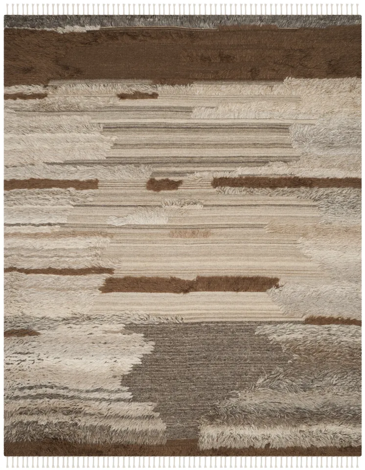 Arlo Home Hand Knotted Area Rug, KNY225A, Grey/Brown,  8' X 10'