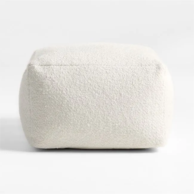 Woven Solid Arctic Ivory Performance 22"x22" Pouf Ottoman