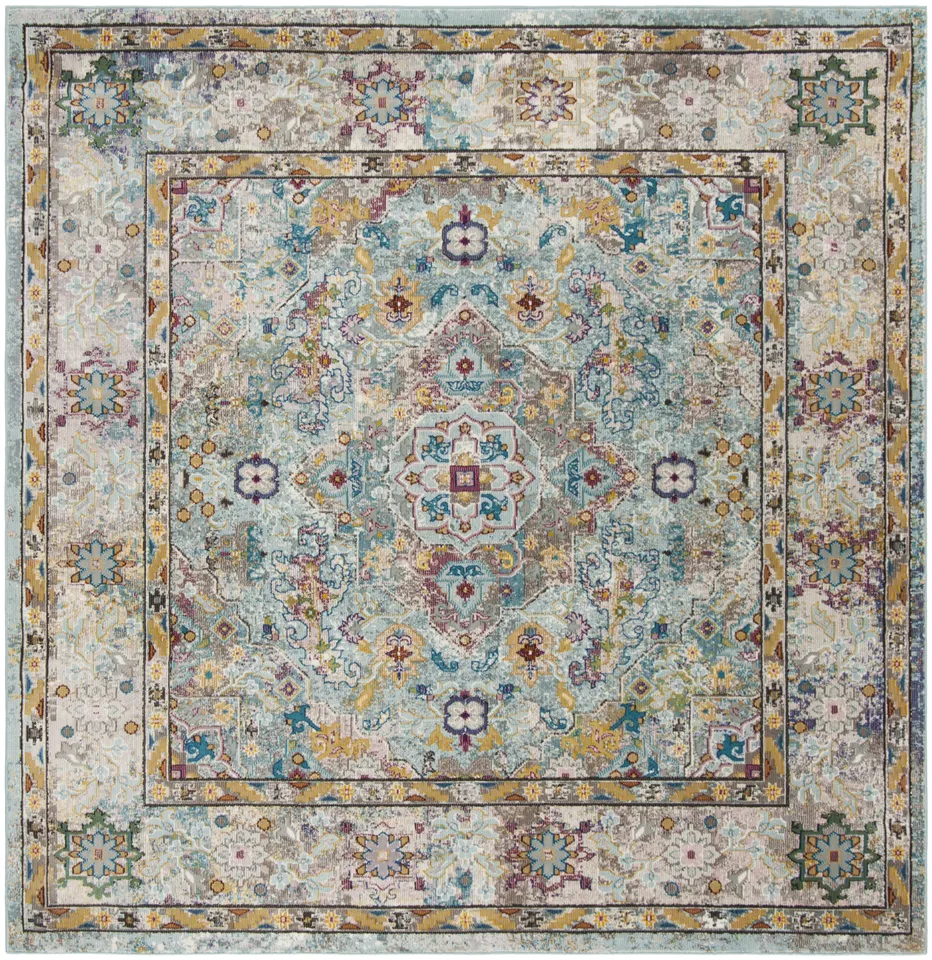 Arlo Home Woven Area Rug, ARA183E, Beige/Blue,  6' 5" X 6' 5" Square