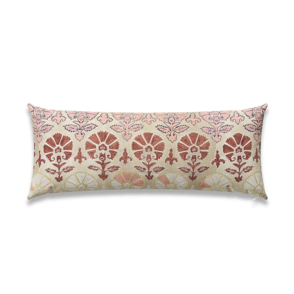 Blush Daisy Suzani Outdoor Pillow by St. Frank | Pink | 40" W 15" H | Polyester
