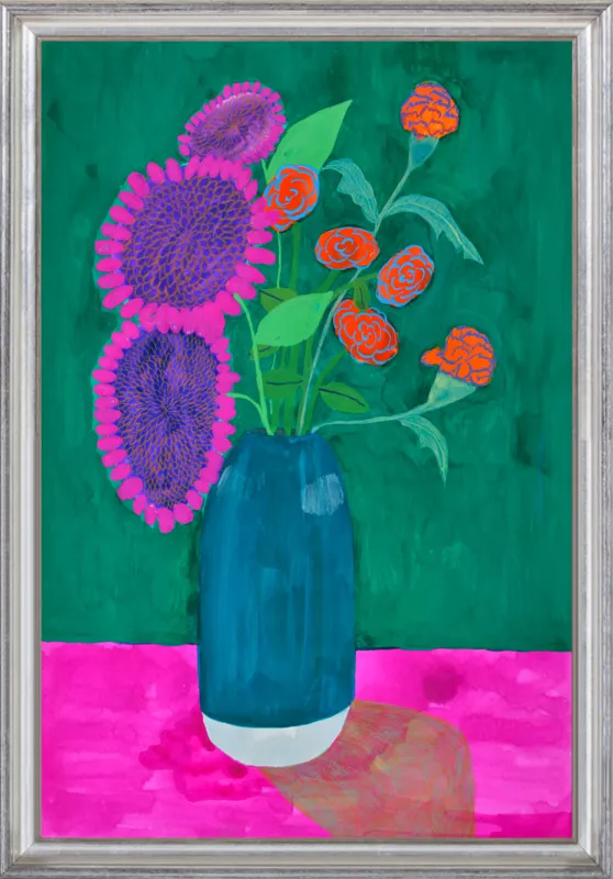 vase with sunflowers and carnations  by Christiane Drapela for Artfully Walls