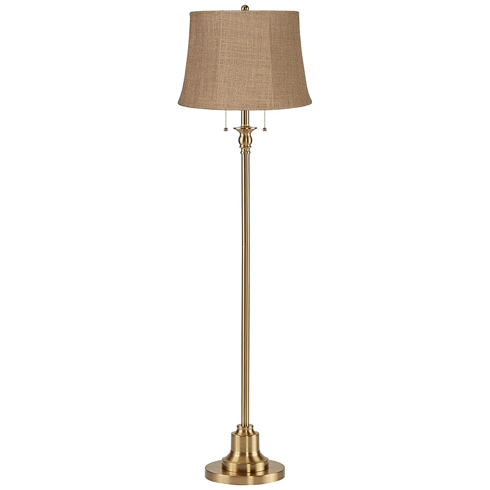 Possini Euro Dyna 58" Antique Brass Natural Burlap Shade Floor Lamp