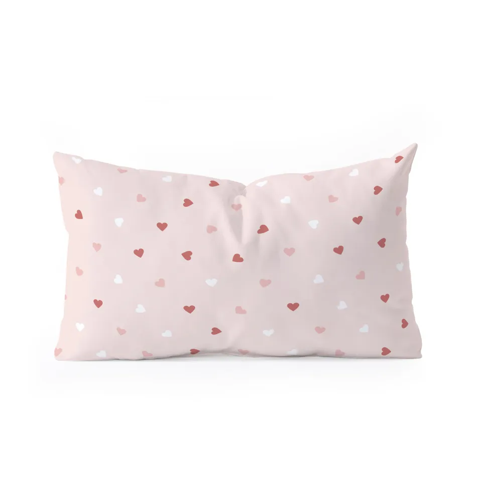 Mini Red Pink And White Hearts by Cuss Yeah Designs - Oblong Throw Pillow 23" x 14"