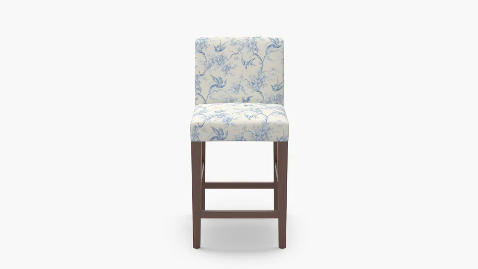 Signature Dining Counter Stool, Blue Swallows, Walnut Square Tapered Leg