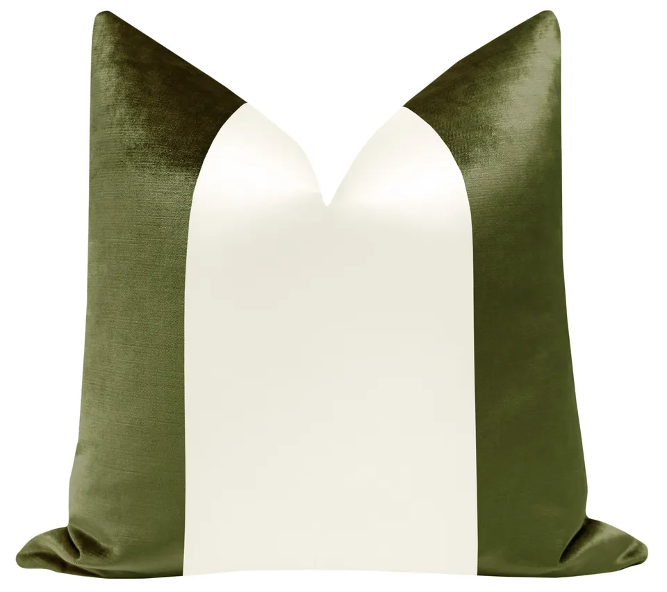 PANEL COLORBLOCK :: FAUX SILK VELVET // OLIVE + ALABASTER SILK - 26" X 26"