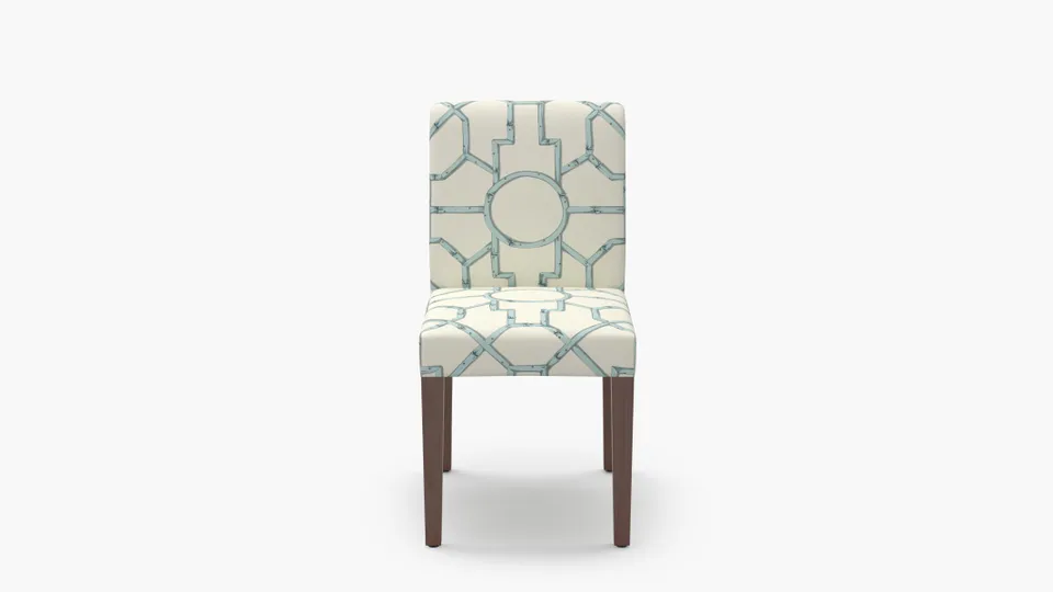 Signature Dining Chair, Blue Baldwin Bamboo, Walnut Square Tapered Leg