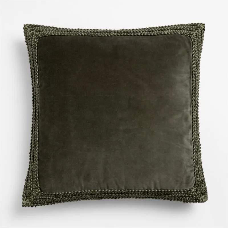 Braided Velvet Border 23"x23" Burnt Green Throw Pillow Cover