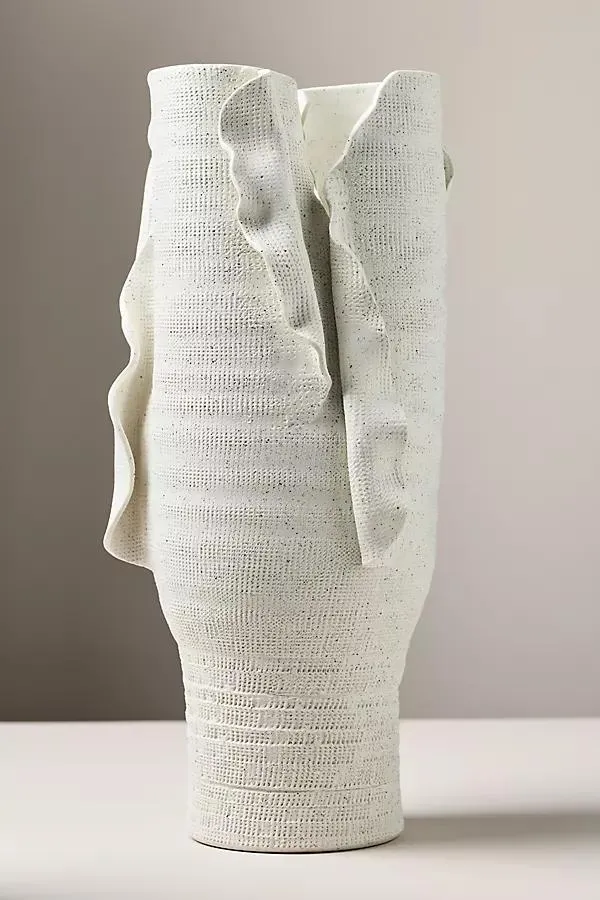Torn Textured Tall Porcelain Vessel
