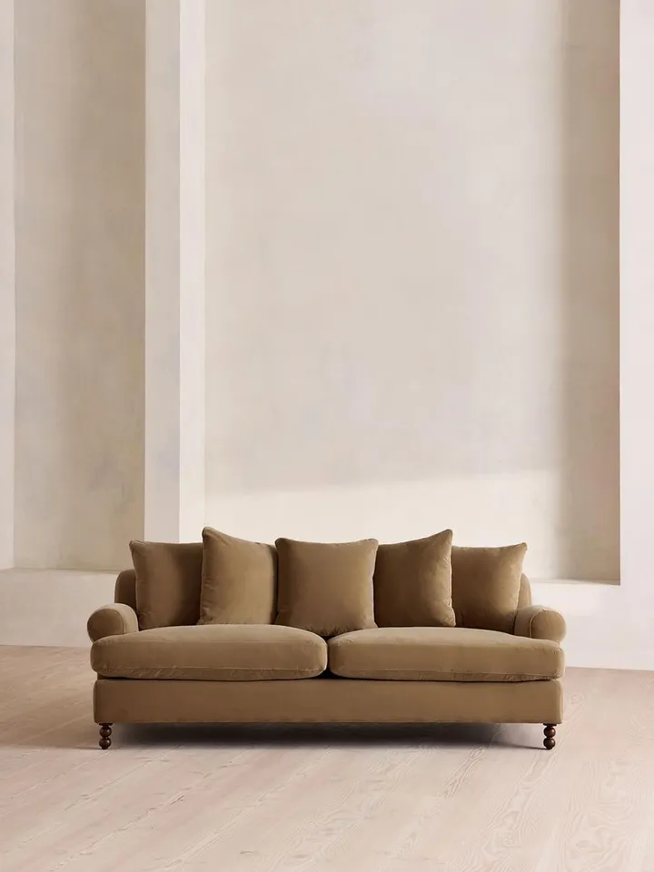 Audrey Three Seater Sofa, Velvet, Truffle, US