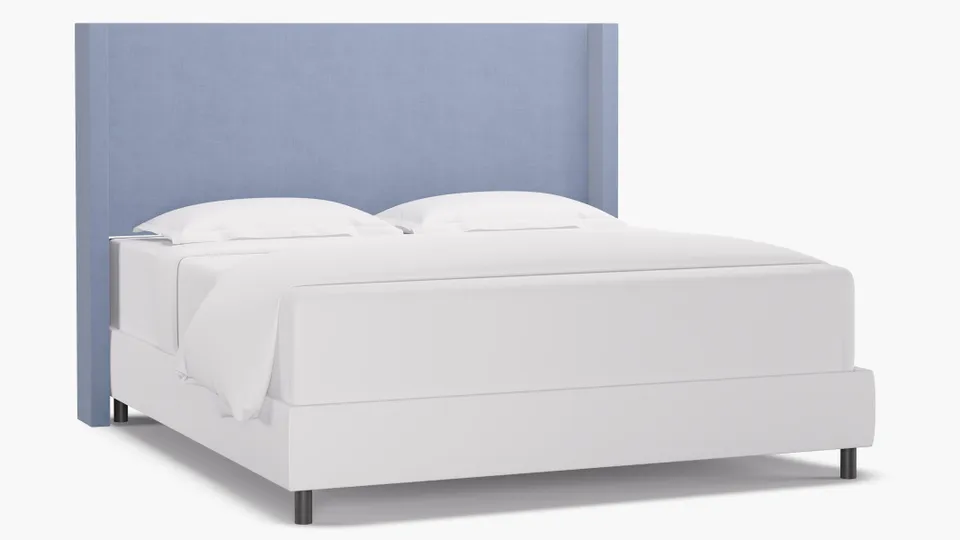 Modern Wingback Headboard, Denim Everyday Linen, King