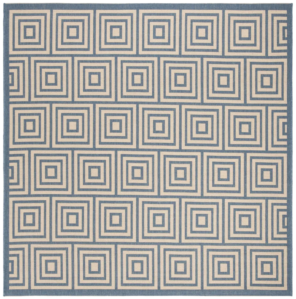Arlo Home Indoor/Outdoor Woven Area Rug, LND173N, Cream/Blue,  6' 7" X 6' 7" Square